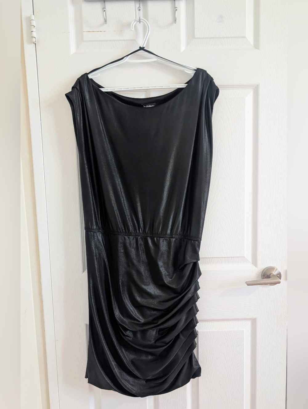 Le Château Black Metallic Ruched Cocktail LBD Party Dress Canadian made XXL
